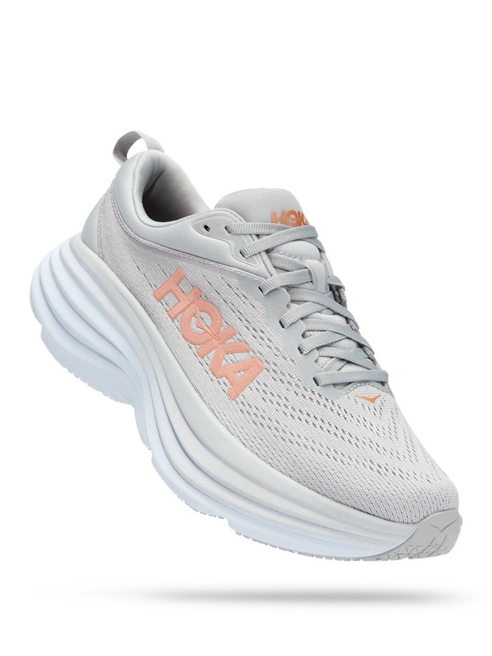HOKA Women's Gray & Peach Running Shoe - Lightweight Cushioning Bondi 8 Size 6.5